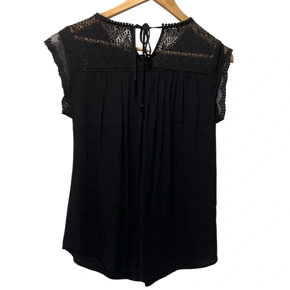 Anthropologie Meadow Rue Black Rayon Blouse Sz S Embellished Eyelet Tie Closure - Picture 3 of 7